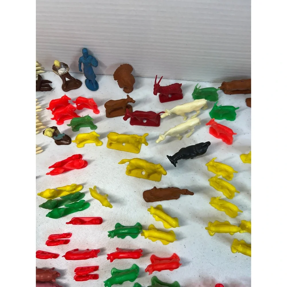 Vintage Plastic Farm Animals Figures Lot Fencing Tractor People Multi Color Toy